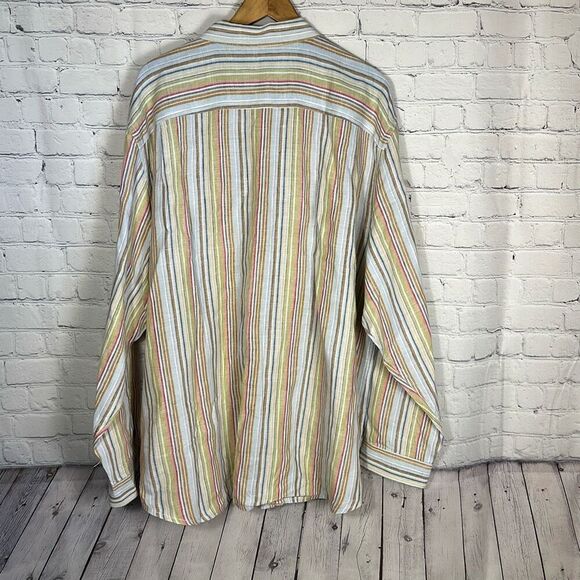 Tommy Bahama Relax Linen Shirt Striped Long Sleeve Shirt size XXL Pink BLue - Picture 3 of 8